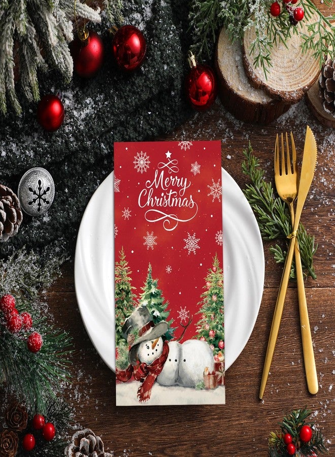 Janlaugh 100 Pcs Christmas Snowman Napkins Paper Merry Christmas Guest Napkins Disposable Xmas Paper Hand Towels for Guest Bathroom Dinner Decorative Kitchen Dining Table Party Supplies(Red) - Image 2
